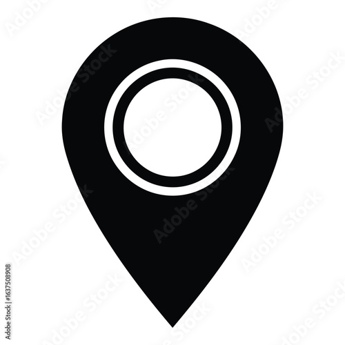 Art of simple black location pin icon isolated on white background, representing navigation, destination, and a specific point on a map for travel