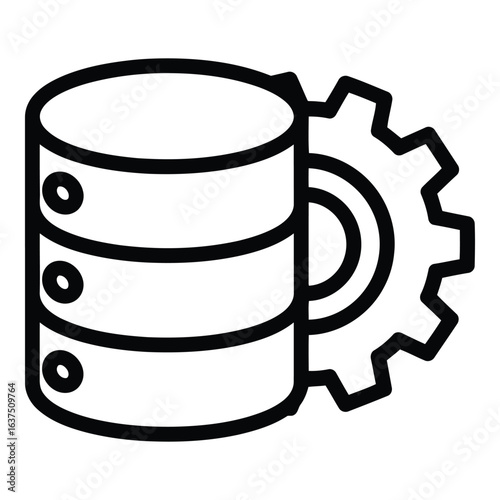 Art of database server with gear isolated on white background for data management and system optimization in technology and network