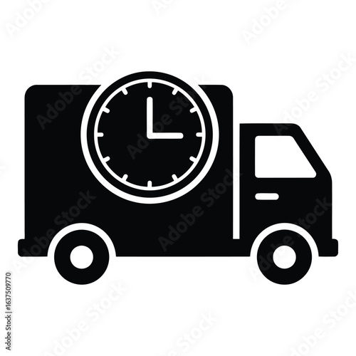Art of delivery truck with clock isolated on white background, representing fast and timely shipping, a symbol of efficient logistics and express service