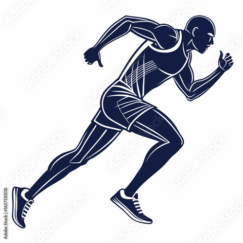A dynamic vector illustration of a runner in motion, showcasing speed, energy, and athleticism isolated on white background
