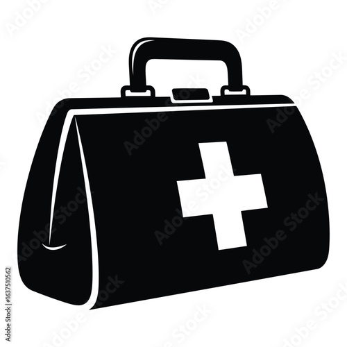 Art of black and white first aid kit bag with a white cross isolated on white background