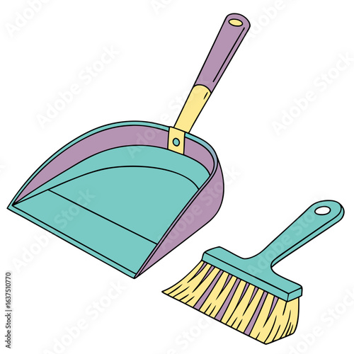 Dustpan and brush set for cleaning and sweeping, essential tools for maintaining a tidy home