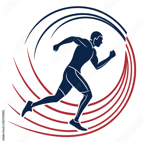 Illustration of a running man in motion with dynamic lines isolated on white background