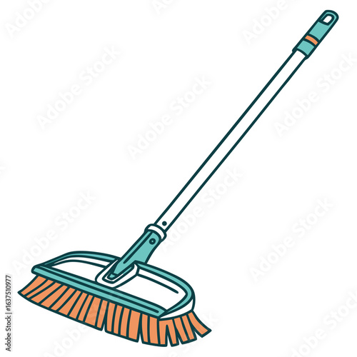 Illustration of a push broom with a long handle isolated on white background