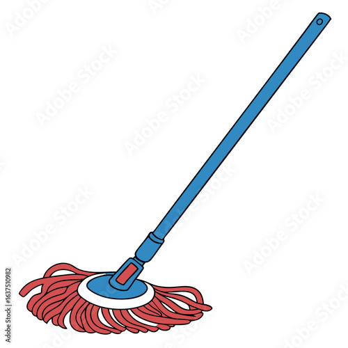blue mop with red head, cleaning tool clip art preview