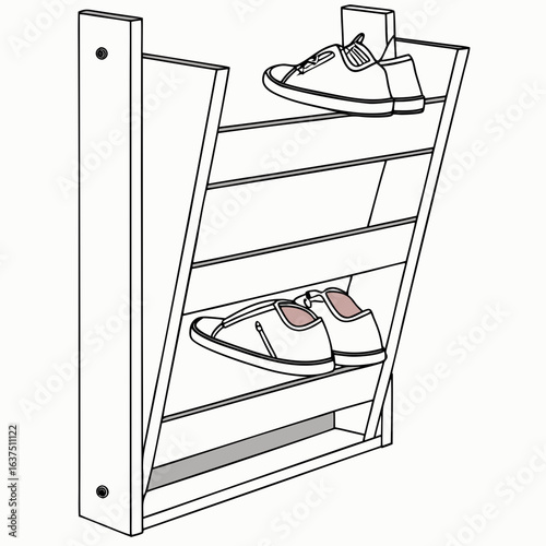 Shoe rack isolated on white background is a furniture piece designed for storing shoes, keeping them organized and easily accessible