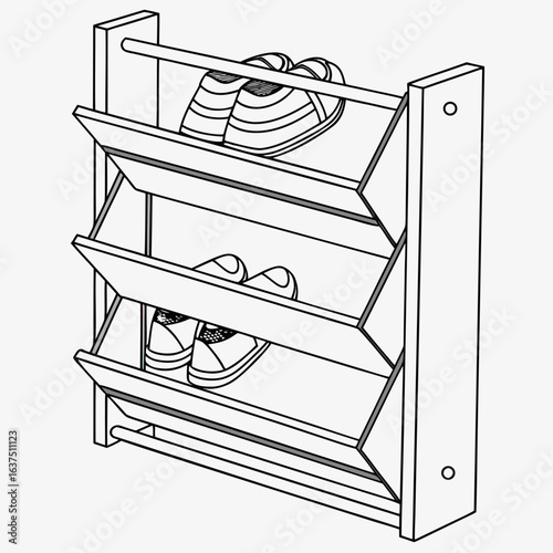 Shoe rack isolated on white background is a furniture piece designed for storing shoes, keeping them organized and easily accessible