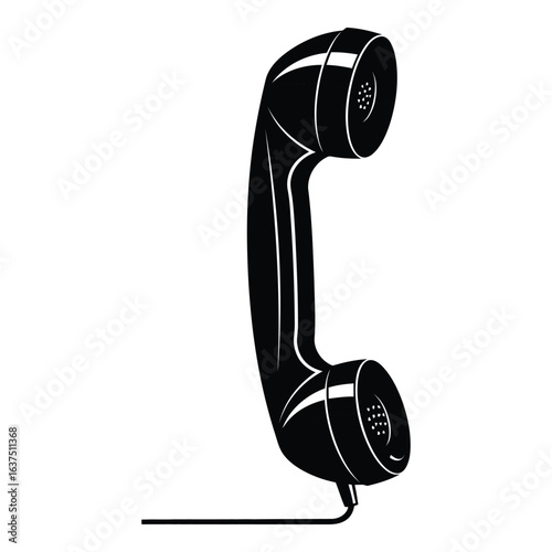 Art of vintage black telephone receiver isolated on white background, a classic communication device for talking and listening in retro style