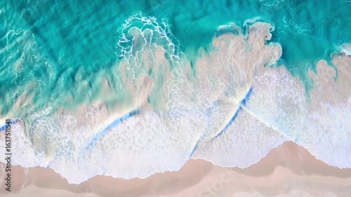 Breathtaking Aerial View of Turquoise Ocean and Serene Sandy Beach with Vibrant Colors and Stunning Cinematic Landscape — 4K HD Video Footage Download