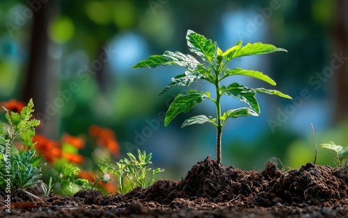 Young plant in fertile soil