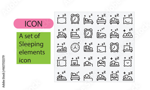 A set of sleeping elements line art icon
