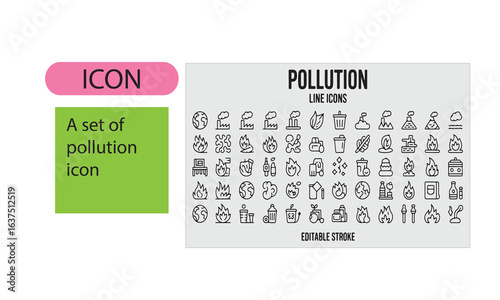 A set of pollution related line art icon