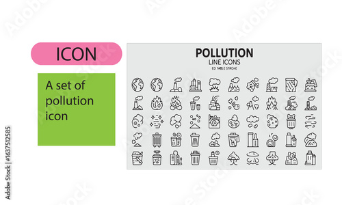 A set of pollution related line art icon