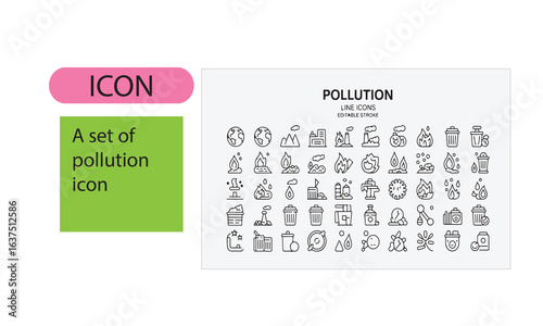 A set of pollution related line art icon