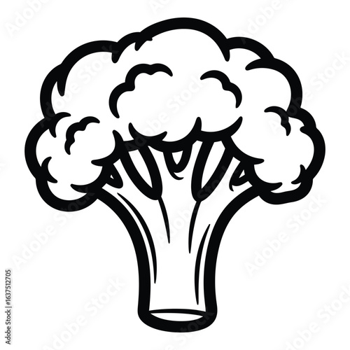 Art of broccoli outline, isolated on white background, a healthy and nutritious vegetable for vegan, vegetarian diets and fresh organic food concepts