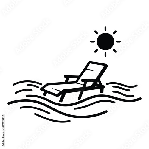 Art of beach chair on the sea with sun isolated on white background for summer vacation and travel holiday and tropical resort designs
