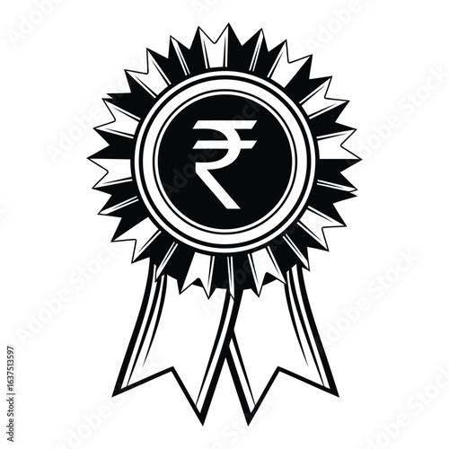 Art of rupee symbol indian currency money finance economy investment banking payment transaction trade market business award ribbon isolated on white background