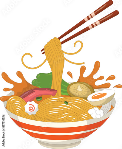 vector illustration of a ramen bowl with boiled eggs