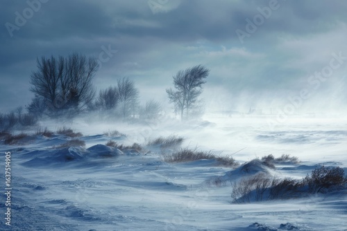 Winter wonderland: stunning blizzard landscape showcasing gentle wind and seasonal chill for nature enthusiasts and photography lovers