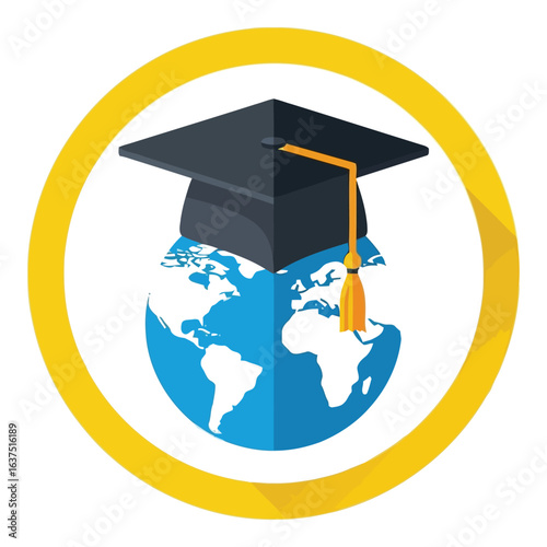 Art of graduation cap on a globe isolated on white background, symbolizing global education