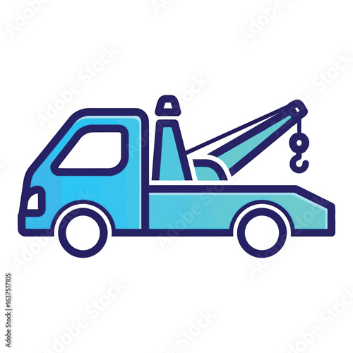Art of a blue tow truck with a crane isolated on white background, ready to assist with roadside emergencies and vehicle breakdowns