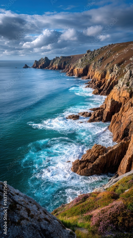 Majestic Coastal Cliffs: Waves and Dramatic Skies Majestic Coastal Cliffs: Waves and Dramatic Skies