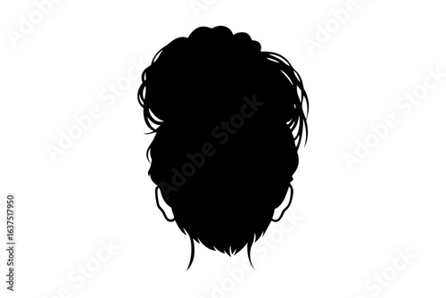 messy bun silhouette vector, woman hair black symbol