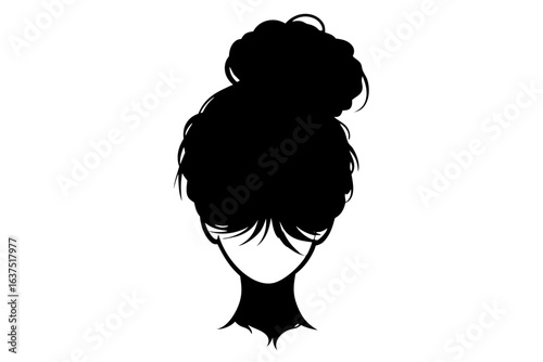 woman hair silhouette vector, messy bun black symbol