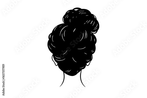messy bun black symbol, woman hair silhouette art