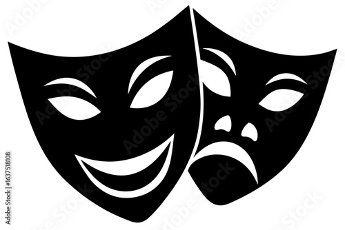 theater mask silhouette isolated, comedy and tragedy mask icon