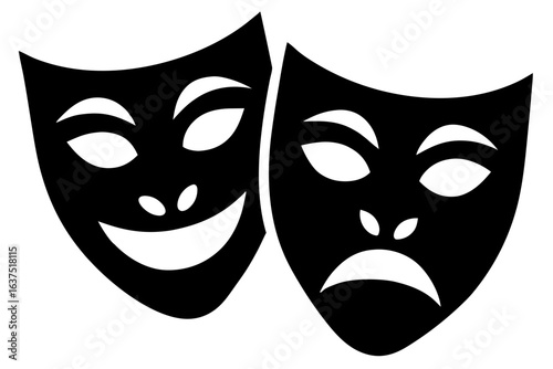 comedy and tragedy theater masks black silhouette, theater mask symbol