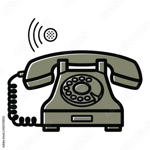 Art of vintage rotary dial telephone with gray color isolated on white background for classic communication and retro technology design