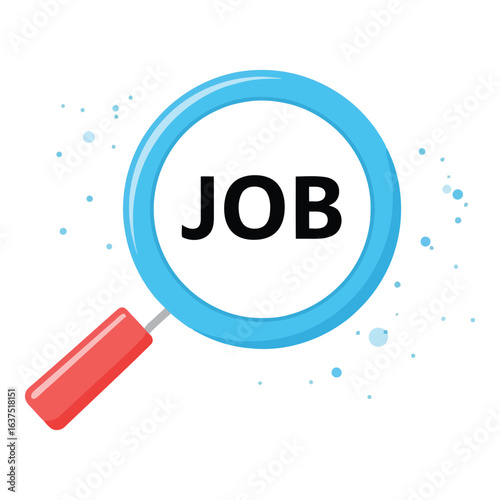 Art of cartoon job search magnifier glass isolated on white background, a tool used to find career opportunities and employment in the job market