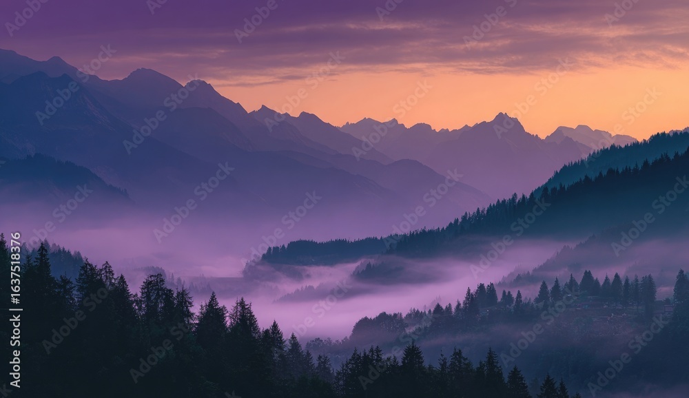 Obraz premium Misty mountain range at dawn