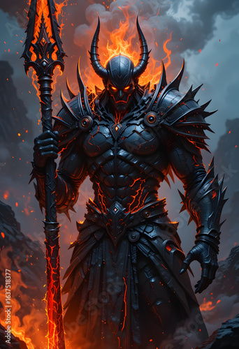 Obsidian Magma Warlord with Lava Spear, Volcanic Elemental Destroyer