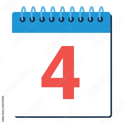 Art of calendar page with the number four isolated on white background, representing a specific date or event