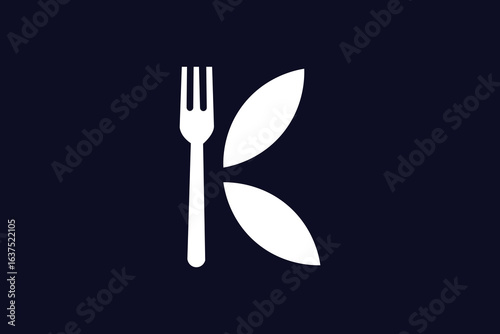 Striking fork icon creatively forms letter K for sleek restaurant logo design concept