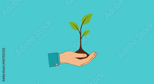 Hand nurturing a small plant, symbolizing growth, sustainability, and new beginnings.