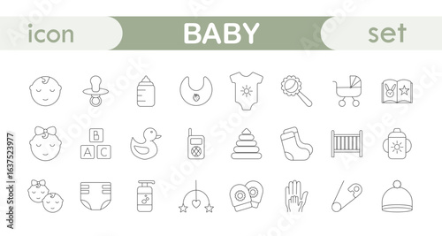 Linear set of icons baby, child.