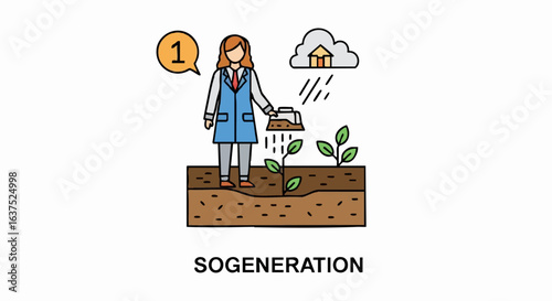 Scientist watering a new plant sprout for soil regeneration and sustainable agriculture