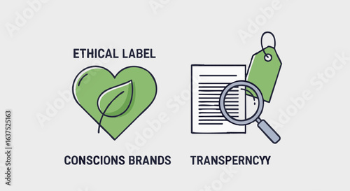Ethical label and transparency icons for conscious brands and sustainable business concept