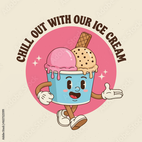 Chill Out with Our Ice Cream 3D Vector Illustration Retro Cartoon Mascot for Ice Cream Shop