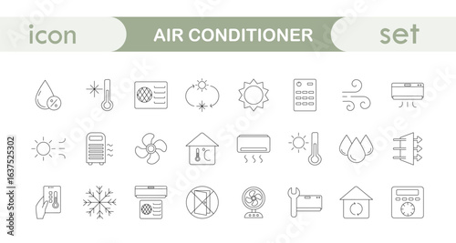 Linear set of icons air conditioner, vector.