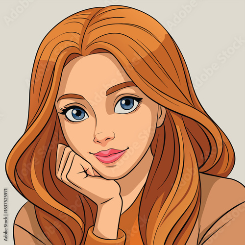 Portrait of a Young Woman with Long Wavy Red Hair and Blue Eyes girl headshot