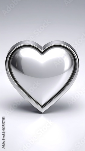 Polished silver heart, metallic, smooth, reflective surface