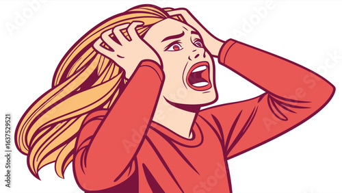 Screaming Woman with Blonde Hair Pop Art Style Illustration.