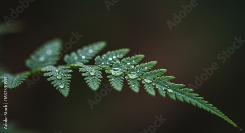Emerald Fern Frond with Dew Drops: Nature Photography