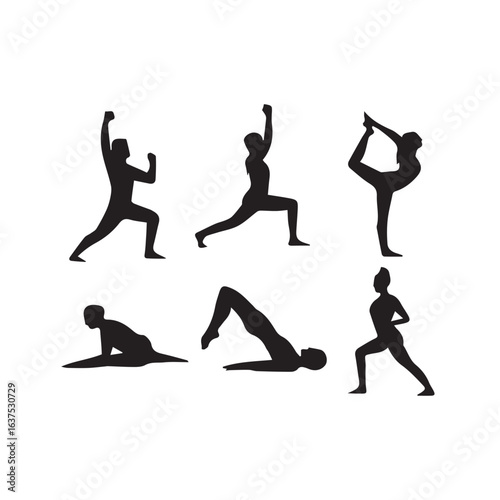 Women Yoga Silhouette Set, Yoga Poses Silhouette Collection, Female Yoga Silhouettes