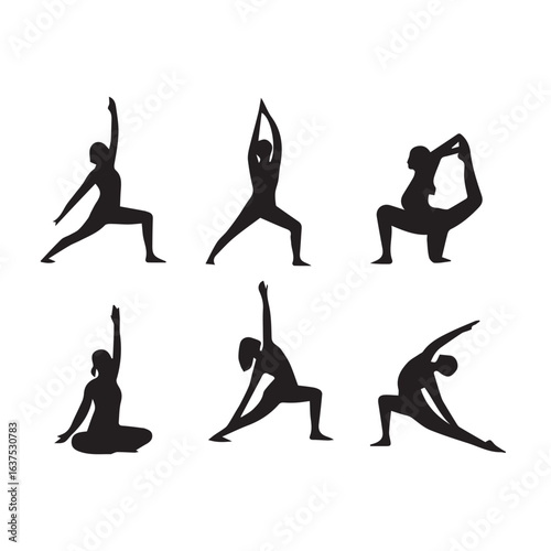 Women Yoga Silhouette Set, Yoga Poses Silhouette Collection, Female Yoga Silhouettes