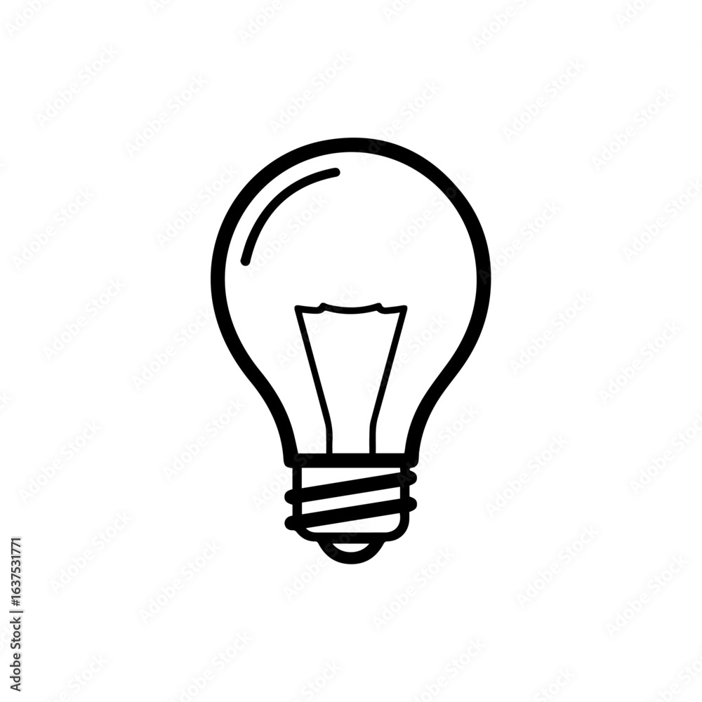 Simple Line Drawing of a Light Bulb, Idea Symbol Simple Line Drawing of a Light Bulb, Idea Symbol